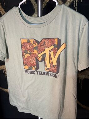 Reserved Sage Green MTV Floral Logo Tee